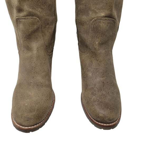 Report Belzer Over Knee Tan Suede Leather Boots Sz 7.5 Distressed Tall Boho - Picture 7 of 11